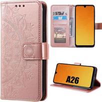 Case for Samsung Galaxy A26 5G - BOOLING - Scratch Protection PU Leather Pink Geometric Floral Pattern rožinė