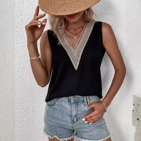 New Sleeveless V-neck Lace Stitching Simple Summer Shirt for Women S juoda