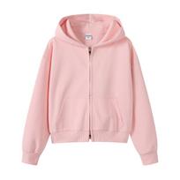 Women's Pure Cotton Autumn/Winter Zip-Up Hoodie – Solid Color Casual Outerwear M rožinė
