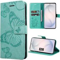 Coque pour Samsung Galaxy S26, Protection Flip Case Antichoc en Simili Cuir Motif Papillons - Vert
