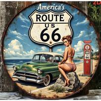 Vintažinis metalinis skardinis ženklas Route 66 Sienų menas Retro Garažo Baro Vyriškos Denio Dekoras 20x20 gray