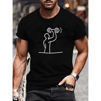 European sizes Simple Line Dumbbell Print, Men's Wear,  Casual Style, Very Versatile Men's T-shirt, Casual Short-sleeved T-shirt S juoda