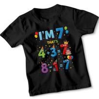 Im 7 Thats 7th Birthday Cartoon Math Kids T-Shirt Boys Girls Fun Age Seven 100