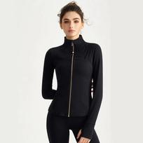 Women's Black Sports Zip-Up Jacket High Neck Long Sleeve Thumb Hole Stretchy Fitted Workout Activewear S juoda