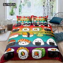 King Size Sushi Duvet Cover Set Microfiber Japanese Food Theme Cute Cartoon Sushi Print Quilt Cover EU single(135x200cm)