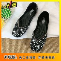 Rhinestone versatile flat-soled women's single shoes grandma shoes 2025 spring and summer new light and shiny square head temperament women's shoes 35