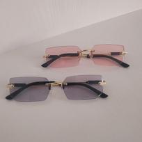 2pcs Rimless Rectangle Sunglasses For Men Women Trendy Small Frame Square Female Sun Glasses Summer Outdoor Shades Eyewear