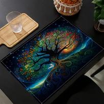 6 vnt. gyvybės medžio padėkliukai pietų stalui, karščiui atsparūs, skalbiami padėkliukai virtuvei 7.3 6PC  30x45CM&Rectangular