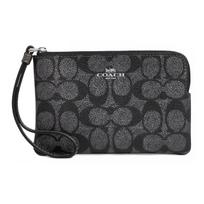 Coach Black Signature Canvas Large Zip Wristlet Wallet with Wrist Strap for Daily Use Basic Set (Bag+Dust Bag)