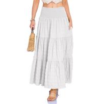 Womens Maxi Skirt Summer Boho Flowy Tiered Casual Elastic High Waisted Swing A-line Long Skirts With Pockets S balta