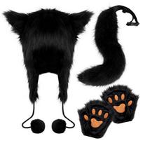 Hairball Hat Fox Tail Plush Finger Gloves Cosplay Beast Tail Prop Set Lolita