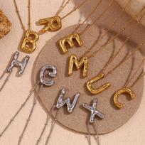 MamacitaSlay Popular 26 Initial Letter Balloon Pleated Pendant Women's Neck Chain Waterproof Stainless Steel Jewelry Accessories A auksas