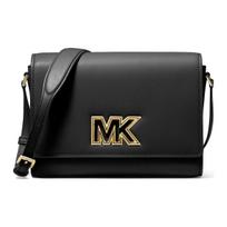 Michael Kors MK Mimi Gold Hollow Logo Flap Leather Messenger Bag Women bags Black 35T2G8IM6L-0001 Basic Set (Bag+Dust Bag)