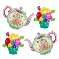 2 Flower Teapots, 2 Fragrant Flower Baskets, Aluminum Foil Balloons, Suitable for Birthday Parties, Tea Parties, Bachelor Parties, Coming-Of-A Other