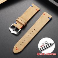 Vintage Stitching Suede Strap 22mm 18 20mm for Samsung Watch6 5/4/3 Quick Release Soft Calfskin Bracelet for Women Men Wristband 20mm chaki