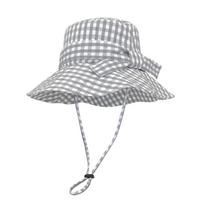 Simple Korean Style Fine Plaid Fisherman Hat Wide Brimmed Bow Sunscreen Basin Cap Thin Versatile Folding Sun Cap Daily
