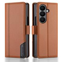 Prabangus odinis telefono dėklas Samsung Galaxy Z Fold 7 6 5 4 3 5G Fold7 2025 magnetinis atverčiamas knygutės tipo verslo RFID piniginės viršelis SAMSUNG Z Fold 7 ruda
