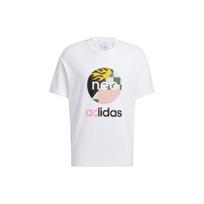 adidas neo U Vbe Tee 1 Logo Printing Pattern Round Neck Cotton Short Sleeve White T-Shirt Men's HN4742 XL