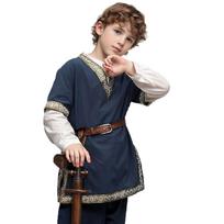 [ANDHOM] Kids Costume Viking Pirate Pirate Outfit Medieval European Knight Night Costume Kids Costume Boys V-neck Short-sleeved Shirt Renaissance