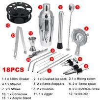 18Pcs Stainless Steel Cocktail Shaker Set with Stand And Drink Recipe Booklet Bartender Kit Bar Set Tools New