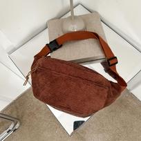 Corduroy sports Fanny pack simple fashi solid color large capacity shoulder bag chest bag a pack ruda