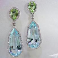 Elegant Long Aquamarine Cubic Zirconia Earrings Unique Halo Design Bridal Dangle Earrings for Formal Occasions