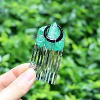 Natural Crystal Hair Comb & Black Moon Hairpin Set - Handmade Women's Hair Accessories