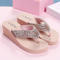 Thick Bottom EVA Women Summer Platform Flip Flops Slippers Seaside Vacation Beach Clip On Slippers for Outdoor Wear 36 rožinė