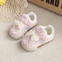 2026 Velcro Polka Dot Mesh Toddler Shoes - Breathable, Versatile Bow Design for Baby Girls Size 19
