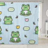 Cute Frog Shower Curtain Cartoon Animal Lily Pad Design Kids Bathroom Decor Fun Pattern Bath Accessories Waterproof Fabric (as the picture,90x180cm35x71in)