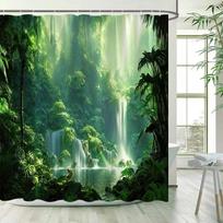 Green Tropical Jungle Plant Shower Curta Set Palm Tree Forest Monstera Leaves Nature Scenery Fabric Bathroom Decor with Hooks (as the picture,90x180cm-35x70in)