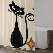 Atomic cat stripes and star shower curtain, retro, Mid Century Modern, MCM bathroom decor, kitschy, black cat lover (as the picture,W90XH180cm)