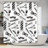 Black White Barber Shop Shower Curtain with Razor Blade, Comb, Scissors Pattern Bathroom Decor for Men's Grooming Stationery Set (as the picture,90x180cm)