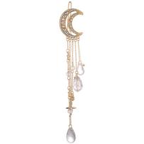 Rhinestone Crystal Moon Tassel Hair Clip auksas