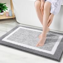 Microfiber Shaggy Absorbent Bath Mat Soft Bathroom Mat Non Slip Machine Washable Bathroom Rug Shower Mat Quick Dry Floor Mats (Grey,400MMx600MM) pilka