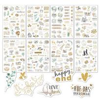 230 vnt. 8 lapai Vestuvių tema „Pasidaryk pats“ Scrapbooking lipdukai Skaidrios dekoracijos svečių knygai, dienoraščiui, menams ir amatininkystei Lipdukai auksas