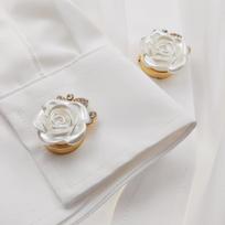 Luxurious Rose Metal Cufflinks with Rhinestone Inlay for Coats and Jackets auksas