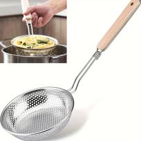 1pc Stainless Steel Colander with Wooden Handle, Fine Mesh Skimmer Spoon for Cooking, Grease Filtering for Pasta Noodles Spoon