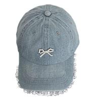 Fashion Sun Protection Bow Lace Baseball Hats Breathable Windproof Cowboy Sunscreen Hats Adjustable Beach Hat Outdoor Sports mėlyna