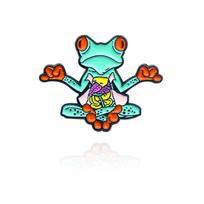 Creative Cartoon Meditating Frog Enamel Pin - Trendy Green Frog Design Badge