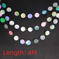 Decoration 3 Meters/4M Length Paper Banner Shiny Silver Circle Garland Iridescent Paper Wedding Decor Birthday Party Decoration