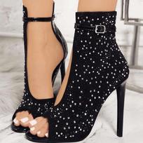 Crystal Rhinestone Buckle Strap Women Pumps Sexy Thin High Heel Gladiator Party Shoes Elegant Footwear for Ladies Wedding Evening Party 35 juoda