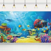 2D Underwater World Backdrop Cartoon Fish Coral Reef Photo Background 47.2x31.5inch/120*80cm