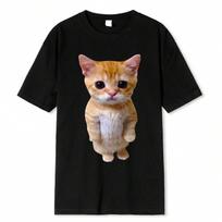El Gato Meme Sad Crying Cat Munchkin Kitty Meme  Graphic T-Shirt Fashion Short Sleeve Womes T-Shirts Oversized Streetwear S