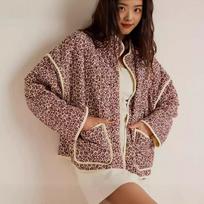 Women's Floral/Gingham Print Lightweight Quilted Parkas Woman Long Sleeve Pockets Vintage Winter Jacket Coat Streetwear Tops S