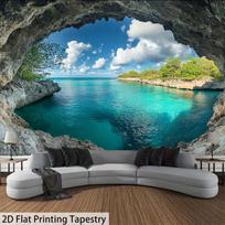 2D Ocean Cave View Backdrop Blue Sky Beach Party Photoshoot Studio Banner 47.2x31.5inch/120*80cm