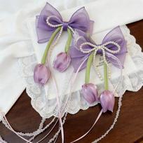 Chiffon Bowknot Chiffon Tulip Hair Clips Floral Pearl Floral Hair Clips Sweet Pastel Flower Bow Hairpin Girl Hair Accessories violetinė