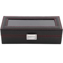 Durable Carbon Fiber Watch Box 5-Slot Red Stitching Storage Box Clear Window Twill Watch Organizer Home