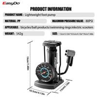 Easydo Foot Bicycle Pump with Pressure Gauge AV FV Mini Portable Bike Air Pump 80PAI Ultra Light Road MTB Basketball Inflator Bike Pump