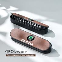 ABS+Leather Car Temporary Parking Plate Signs Phone Number Plate Park Stop For Skoda Kamiq Karoq Octavia 2 3 Rapid Scala Kami